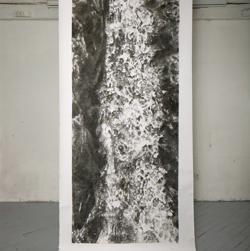 Meltwater-Plötz Fall, 2022, 91” X 36“, charcoal on paper