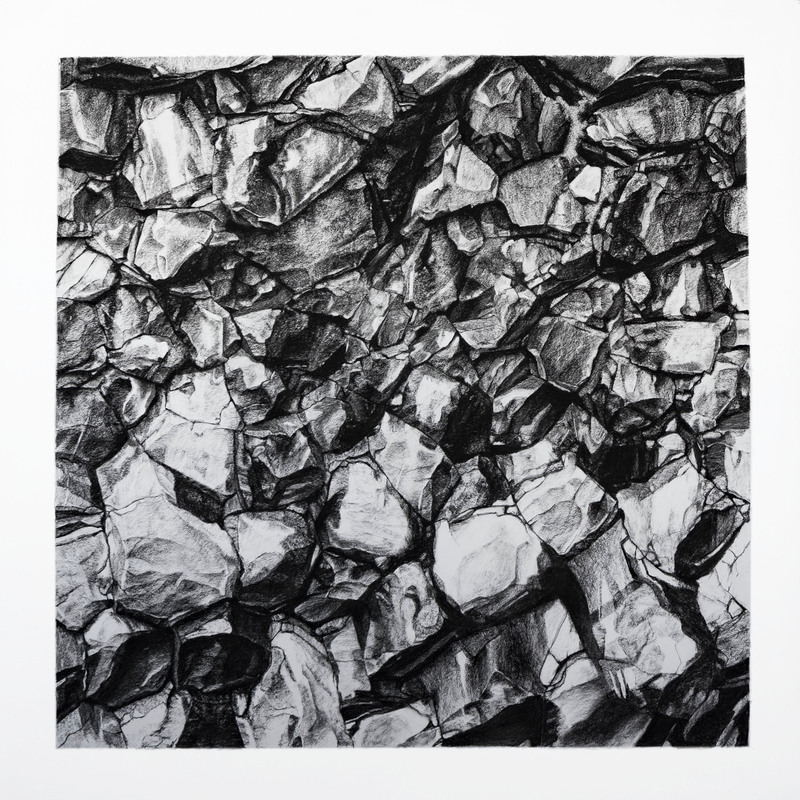 Buried Alive -Basalt 2, 2022, 48” X 48“, charcoal on paper